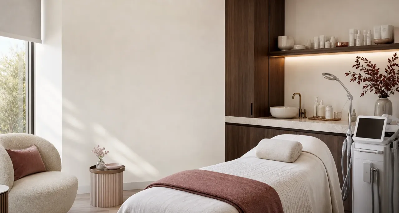 Warm modern treatment room at a beauty clinic