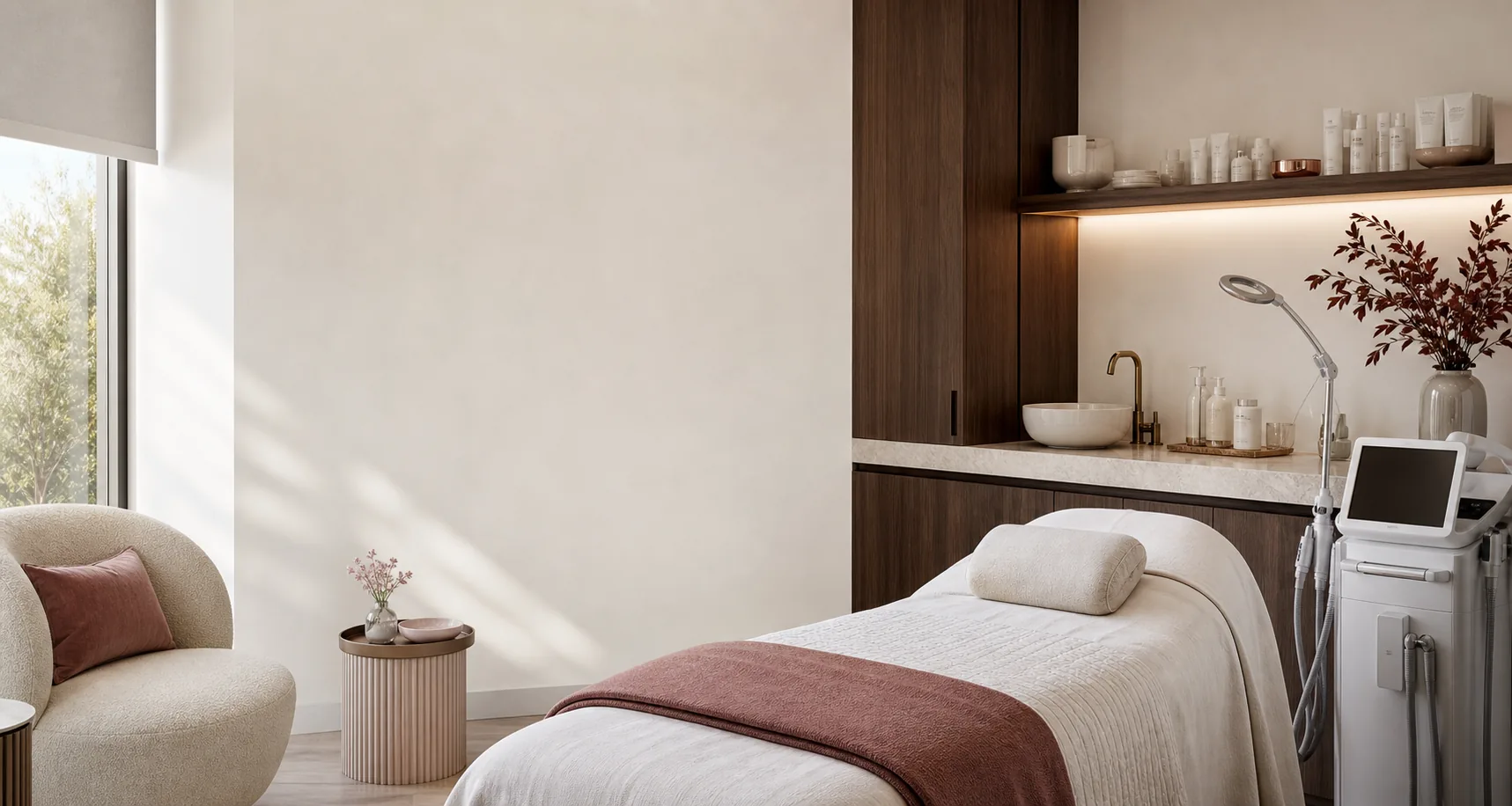 Warm modern treatment room at a beauty clinic
